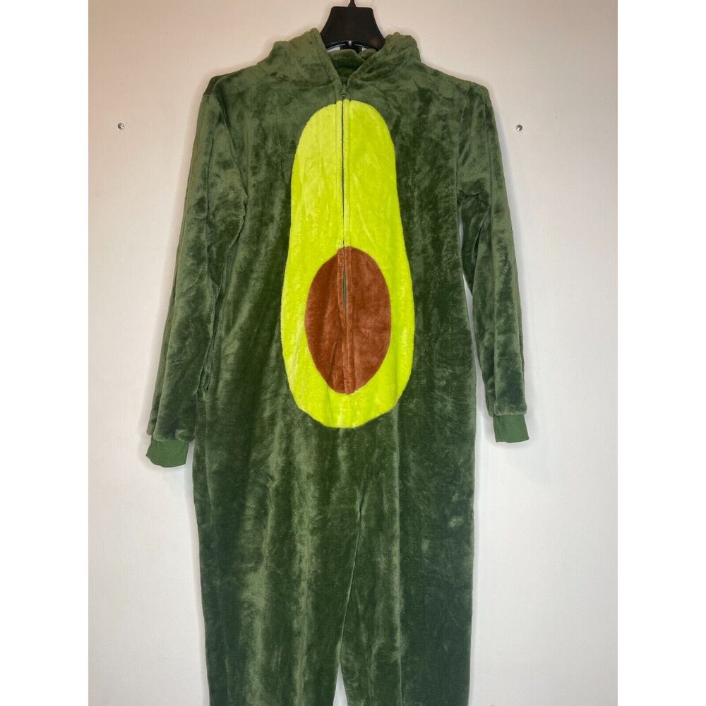 Mens One Piece Costume Loungewear Green Size Small Fleece Plush Avocado W/ Hood